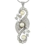 A cultured pearl and old-cut diamond pendant,