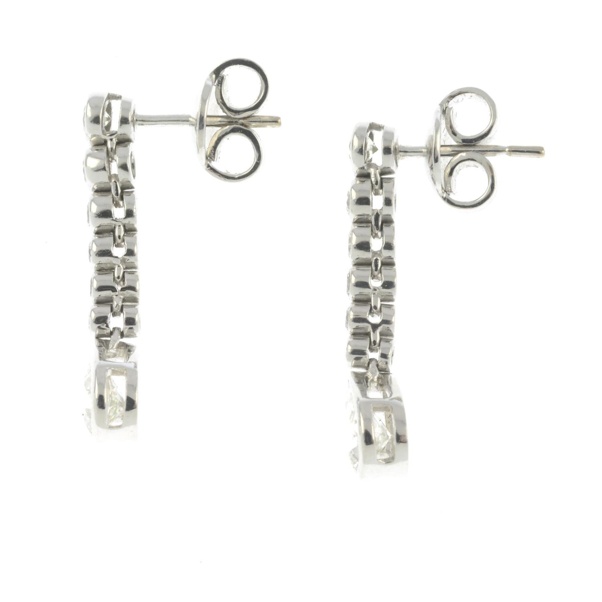 A pair of vari-cut diamond drop earrings.principal diamonds estimated total diamond weight 1ct, - Image 2 of 3