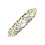 A mid 20th century 18ct gold old-cut diamond five-stone ring.Estimated total diamond weight 0.70ct,
