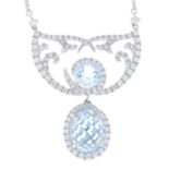 An 18ct gold aquamarine and brilliant-cut diamond pendant,