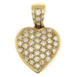 A pave-set diamond heart pendant.Estimated total diamond weight 0.50ct,