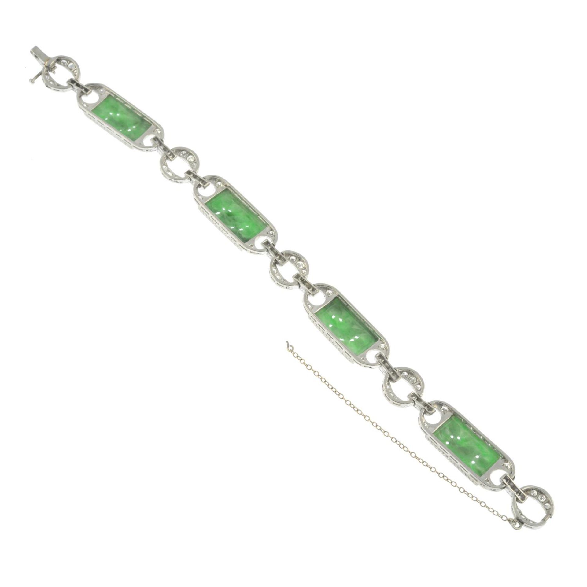 An Art Deco platinum carved jade and single-cut diamond bracelet. - Image 3 of 3