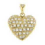 A brilliant-cut diamond heart pendant.Estimated total diamond weight 0.40ct.Stamped 586.Length
