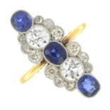 An early 20th century 18ct gold and platinum sapphire and old-cut diamond dress ring.