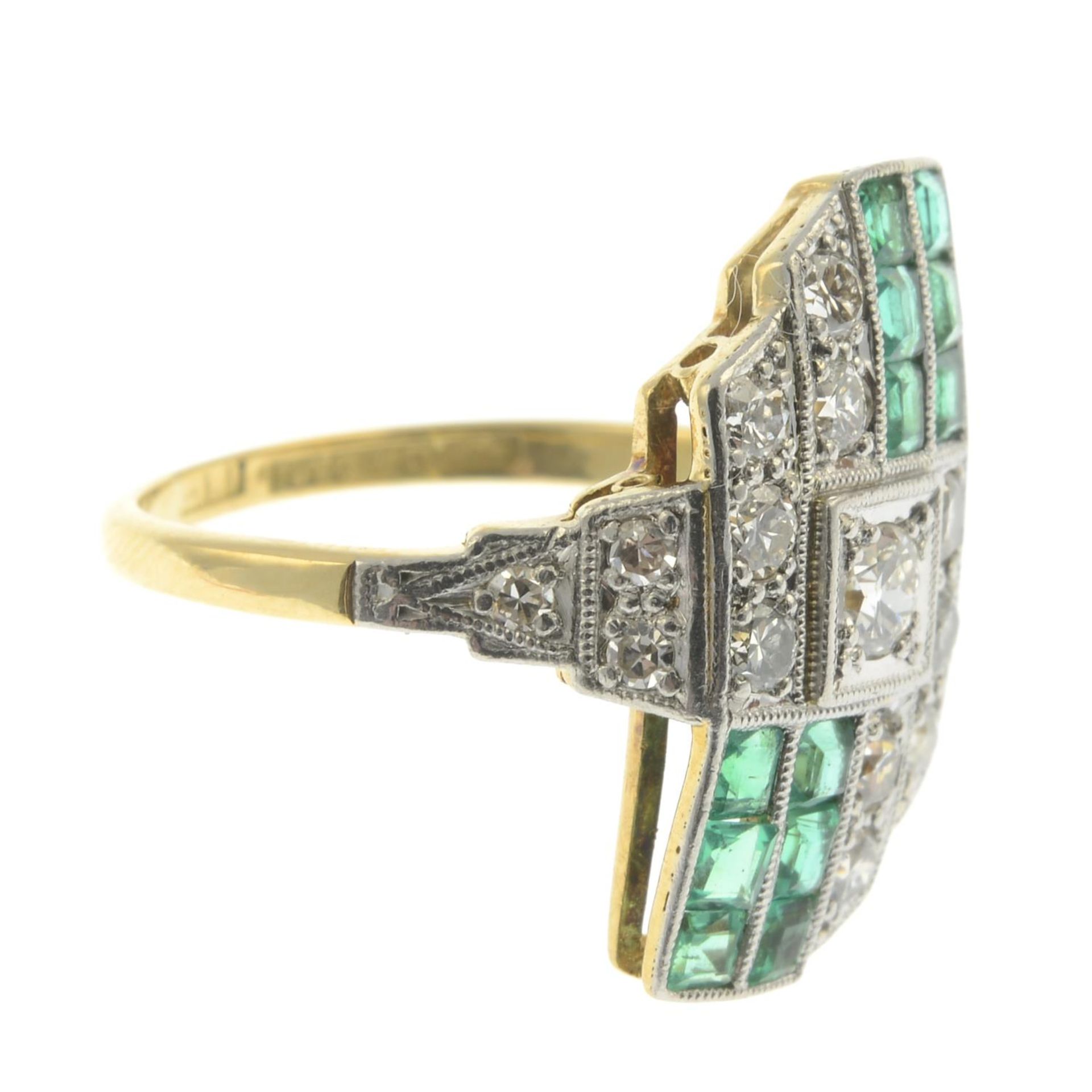 An Art Deco 18ct gold emerald and brilliant-cut diamond dress ring.Estimated total diamond weight - Image 2 of 3