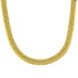 A flat-link chain necklace.Italian marks.