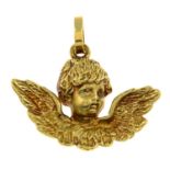 An 18ct gold cherub pendant.Hallmarks for Birmingham.Length 3cms.