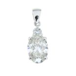 An oval-shape diamond pendant, with brilliant-cut diamond highlight.
