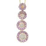 A pink sapphire and pave-set diamond pendant,