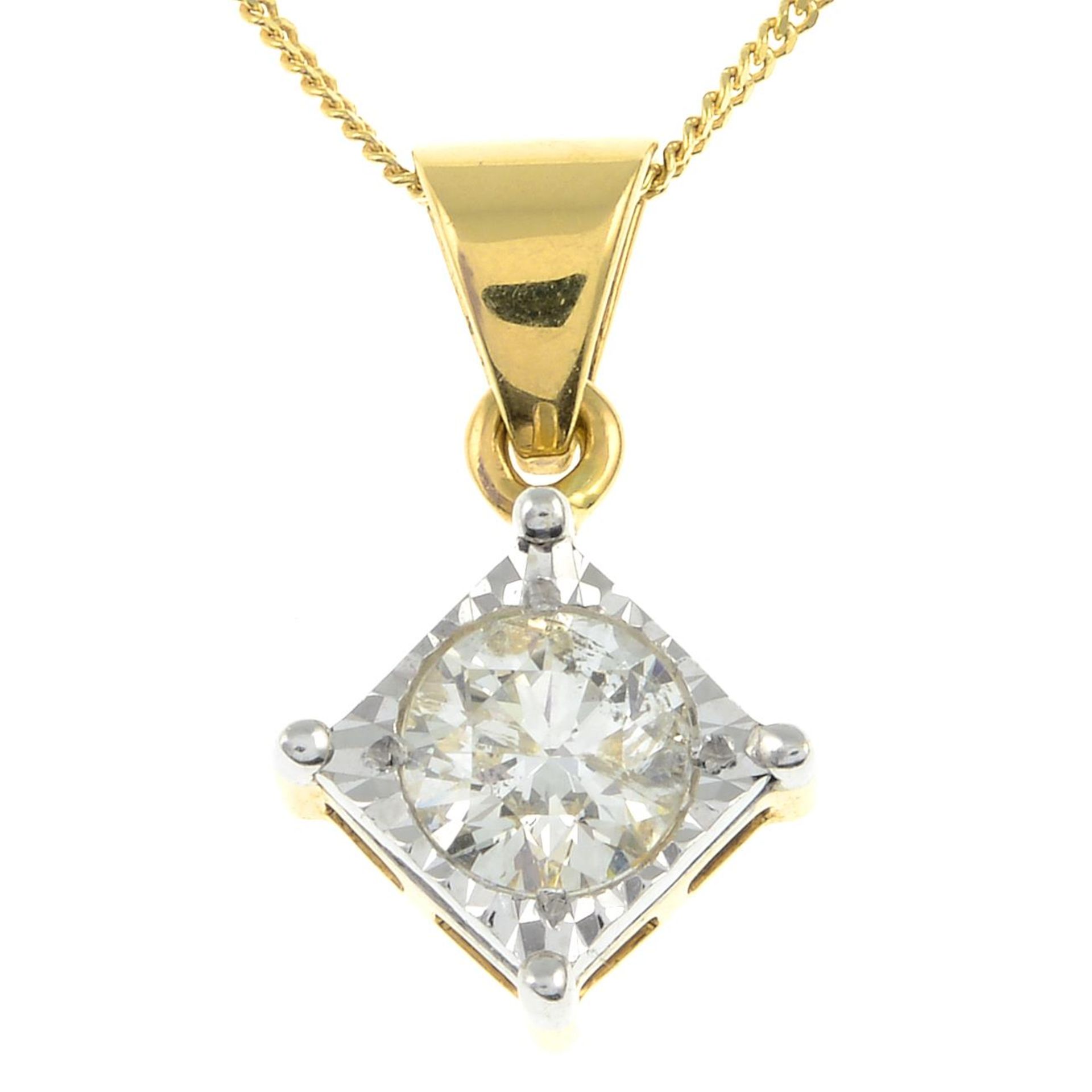 An illusion-set brilliant-cut diamond single-stone pendant,