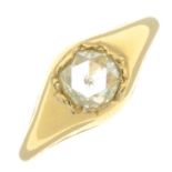 A mid 20th century 18ct gold rose-cut diamond single-stone ring.Diamond weight 0.65ct.Stamped
