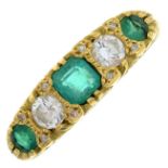 An 18ct gold emerald and brilliant-cut diamond five-stone ring,