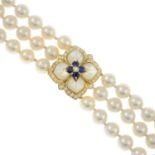 A three-row cultured pearl necklace,