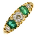 A late Victorian 18ct gold emerald and old-cut diamond five-stone ring.Principal diamond estimated