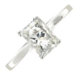 An 18ct gold rectangular-shape diamond single-stone ring.Estimated diamond weight 1.52cts,