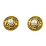 A pair of 18ct gold cultured pearl earrings,