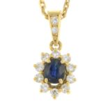 A sapphire and brilliant-cut diamond pendant,