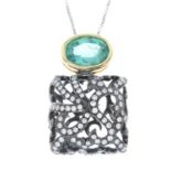 An emerald and brilliant-cut diamond pendant,