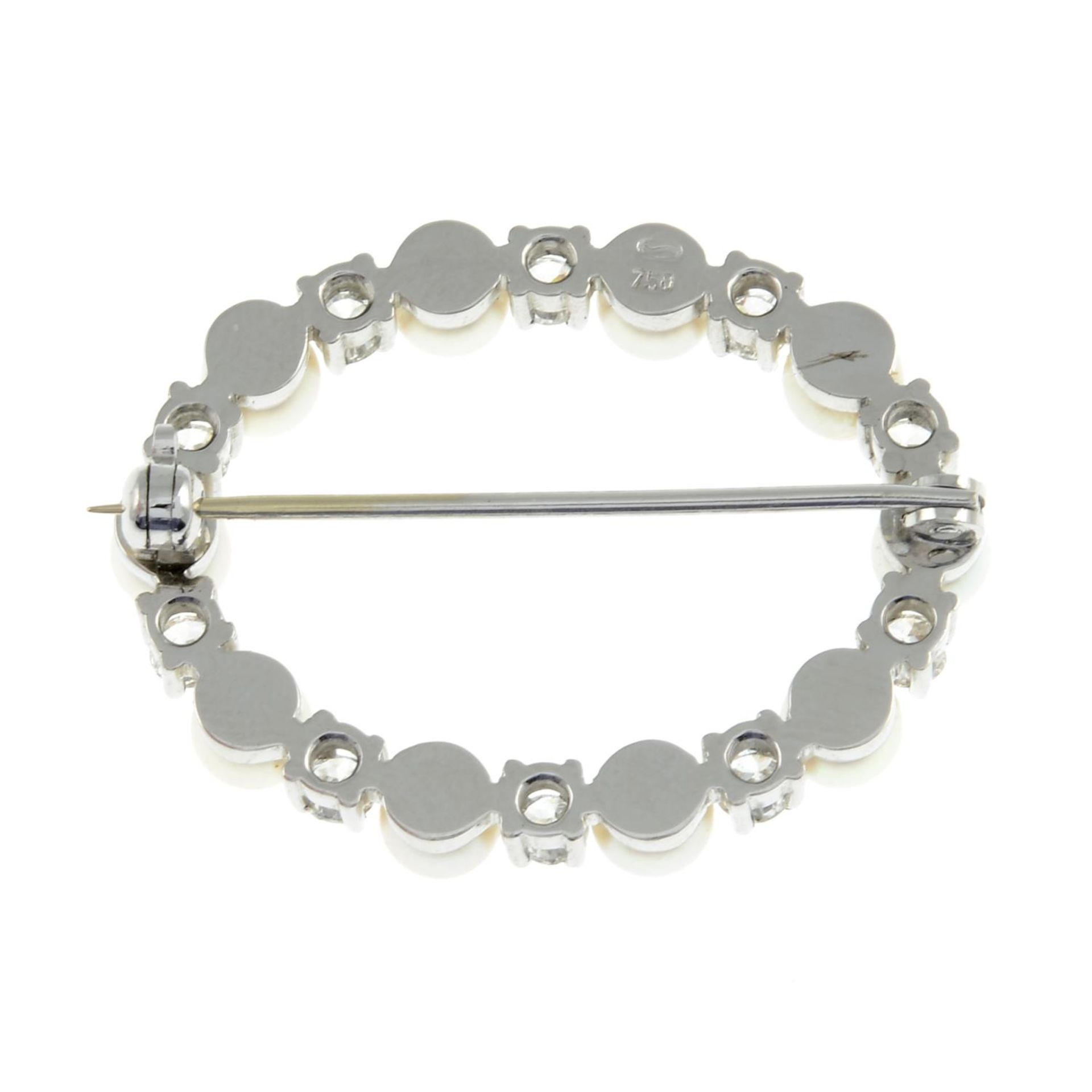 A cultured pearl and brilliant-cut diamond brooch.Estimated total diamond weight 0.80ct, - Image 2 of 2