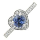 A platinum sapphire and brilliant-cut diamond dress ring.Estimated total diamond weight