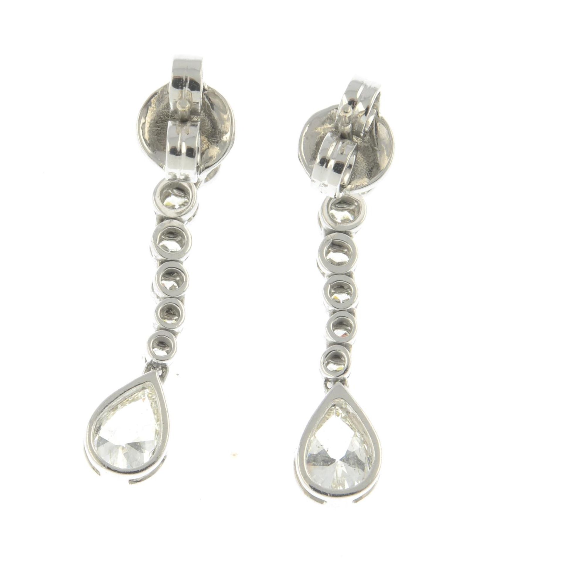 A pair of vari-cut diamond drop earrings.principal diamonds estimated total diamond weight 1ct, - Image 3 of 3