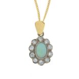 An opal cabochon and brilliant-cut diamond pendant,