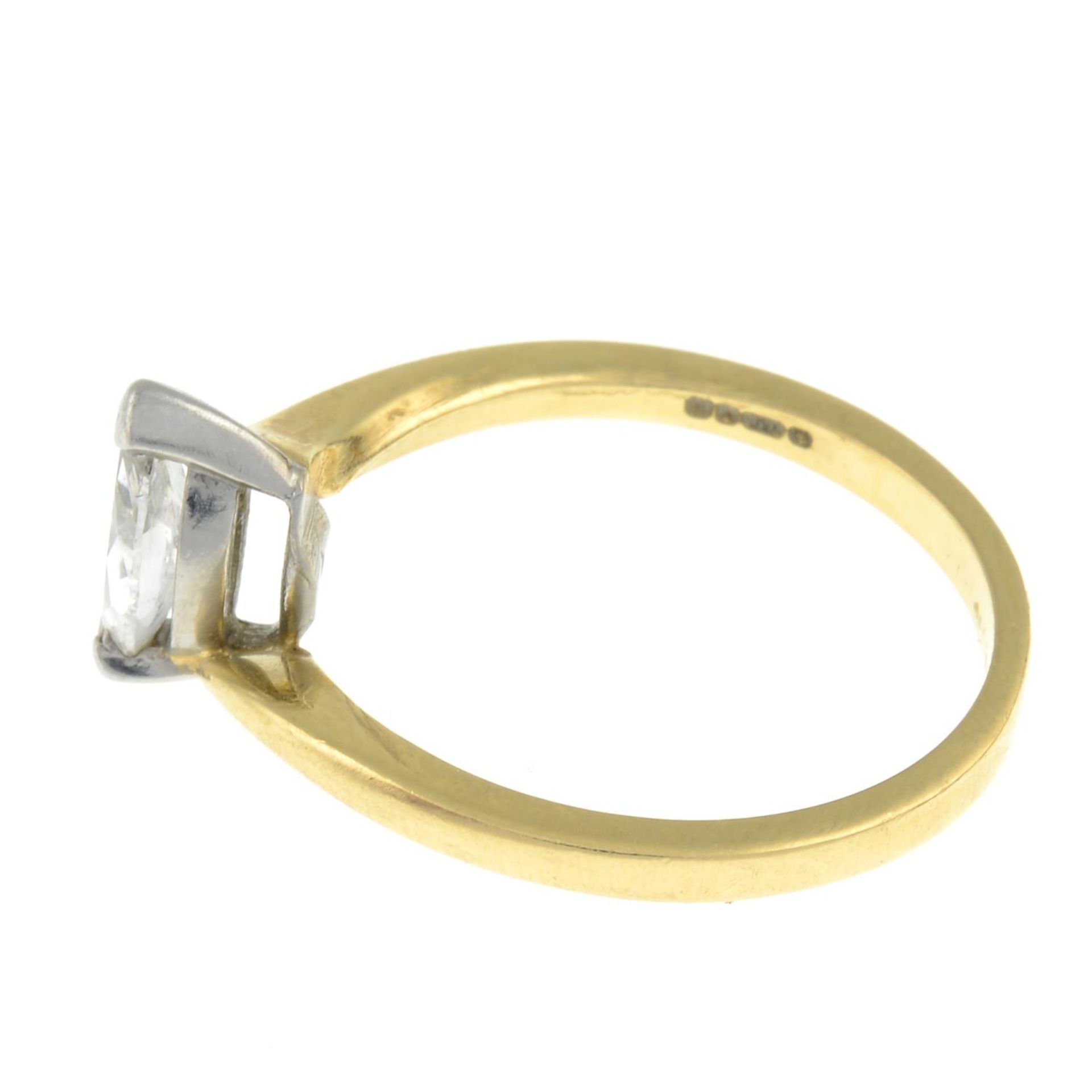 An 18ct gold marquise-shape diamond single-stone ring.Diamond weight 0.55ct stamped to band, - Image 2 of 3