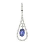 A sapphire and brilliant-cut diamond pendant.Sapphire weight 0.62ct.Total diamond weight 0.19ct,