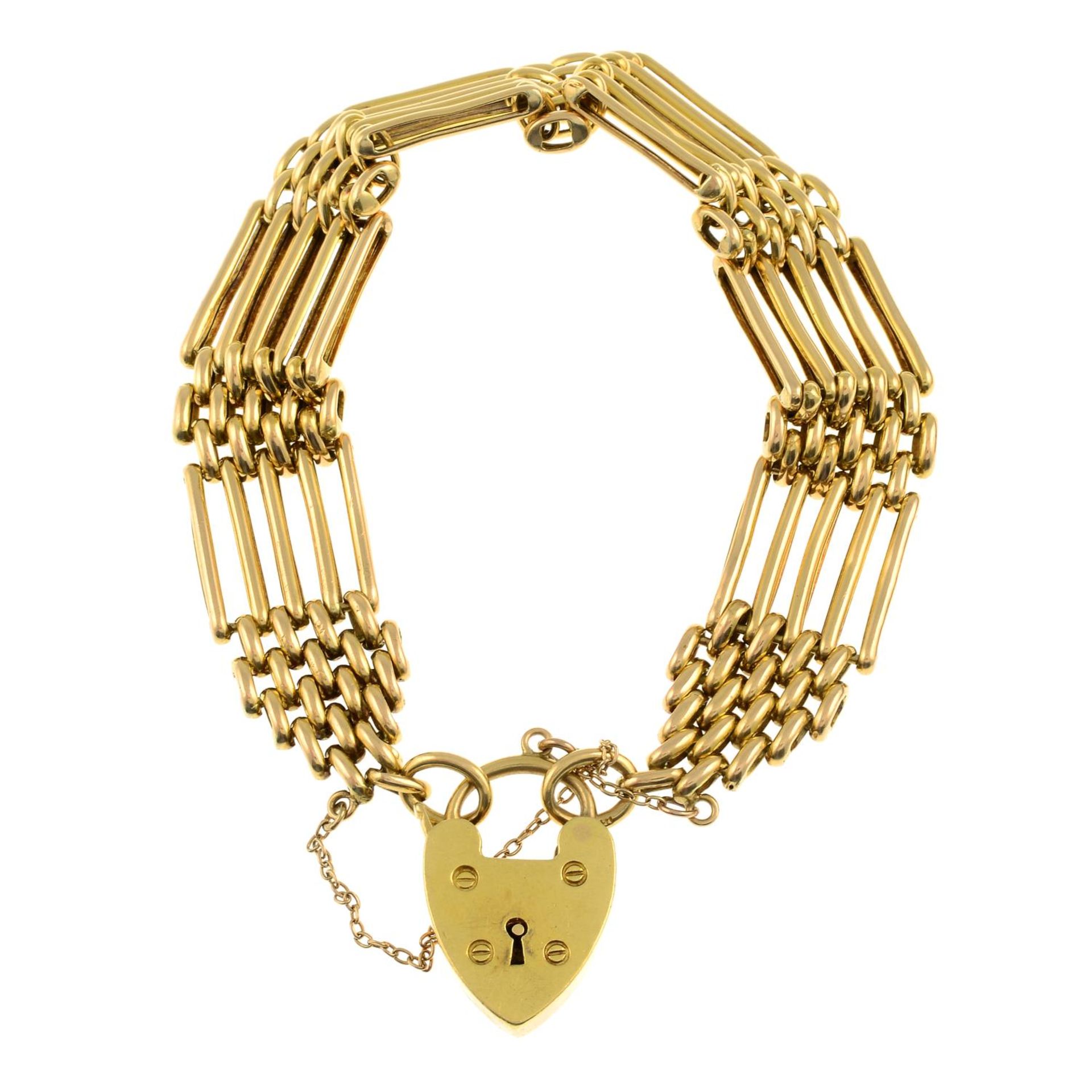 A brick-link gate bracelet, with heart-shape lock clasp.