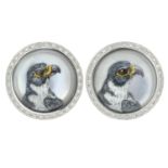 A pair of brilliant-cut diamond reverse carved intaglio cufflinks,