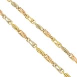 An 18ct gold tri-colour fancy-link chain necklace.