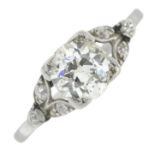 A mid 20th century platinum old-cut diamond single-stone ring.Principal diamond estimated weight
