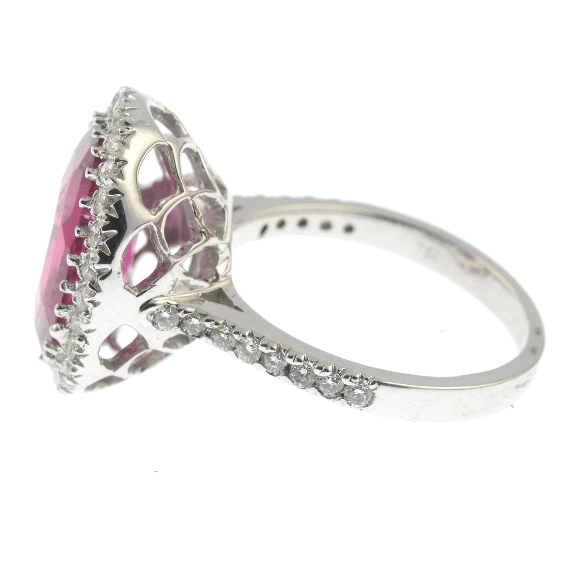 An 18ct gold pink tourmaline and brilliant-cut diamond cluster ring.Tourmaline calculated weight - Image 2 of 3