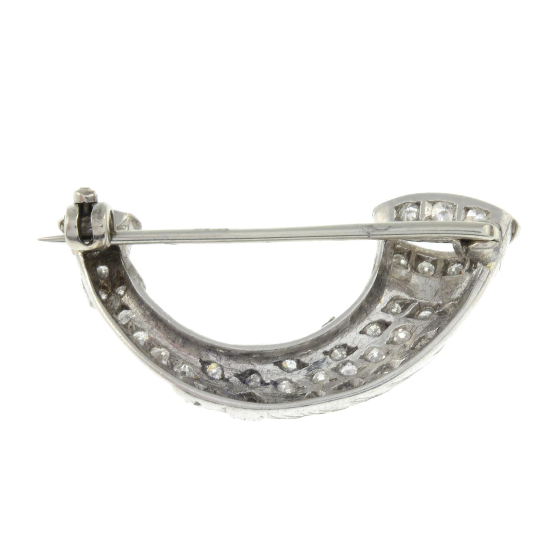An mid 20th century old-cut diamond horn brooch.Estimated total diamond weight 0.30ct.Length - Image 2 of 2