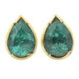 A pair of emerald stud earrings.Estimated dimensions of emeralds 7 by 5mms each,