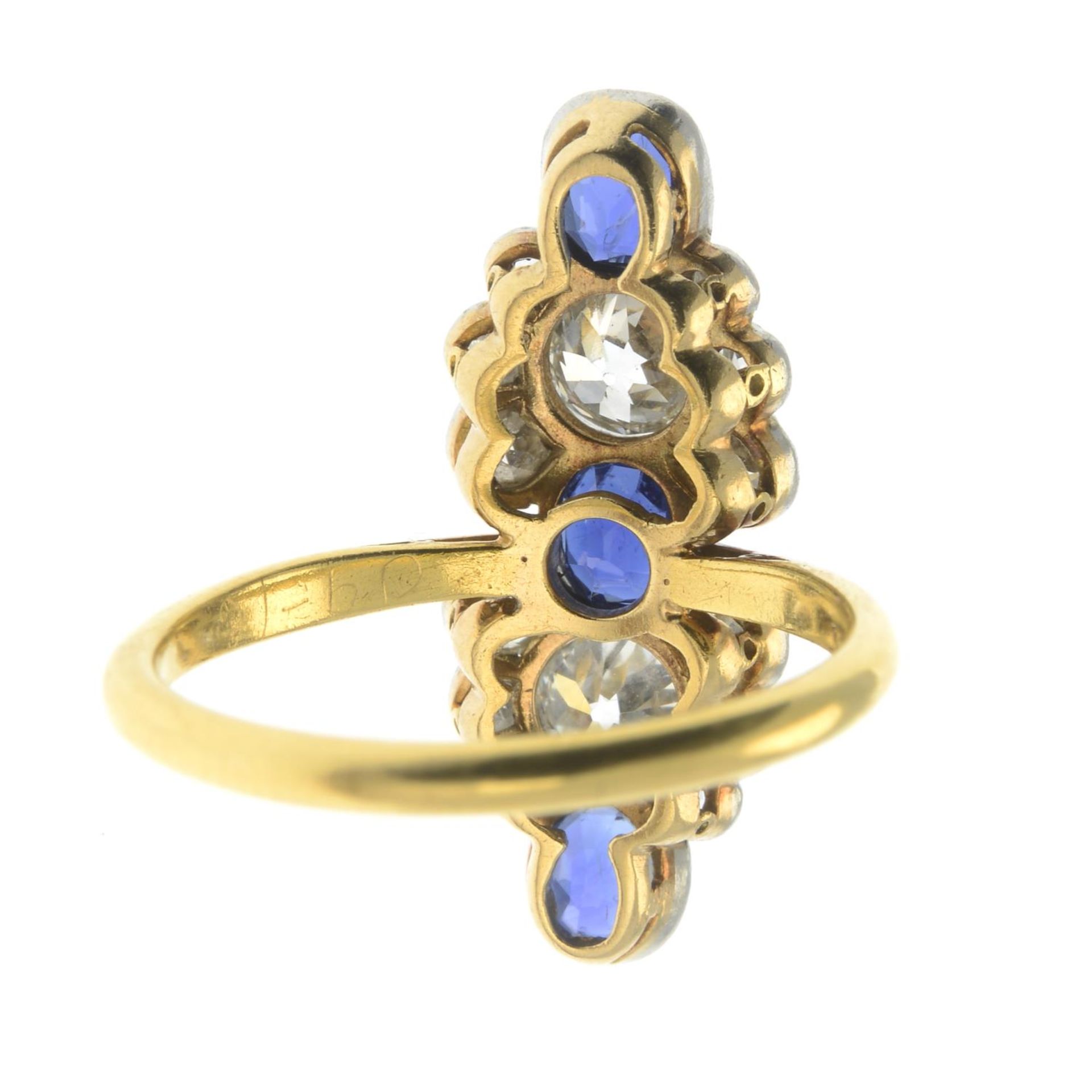 An early 20th century 18ct gold and platinum sapphire and old-cut diamond dress ring. - Image 3 of 3