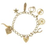 A 9ct gold curb-link charm bracelet,