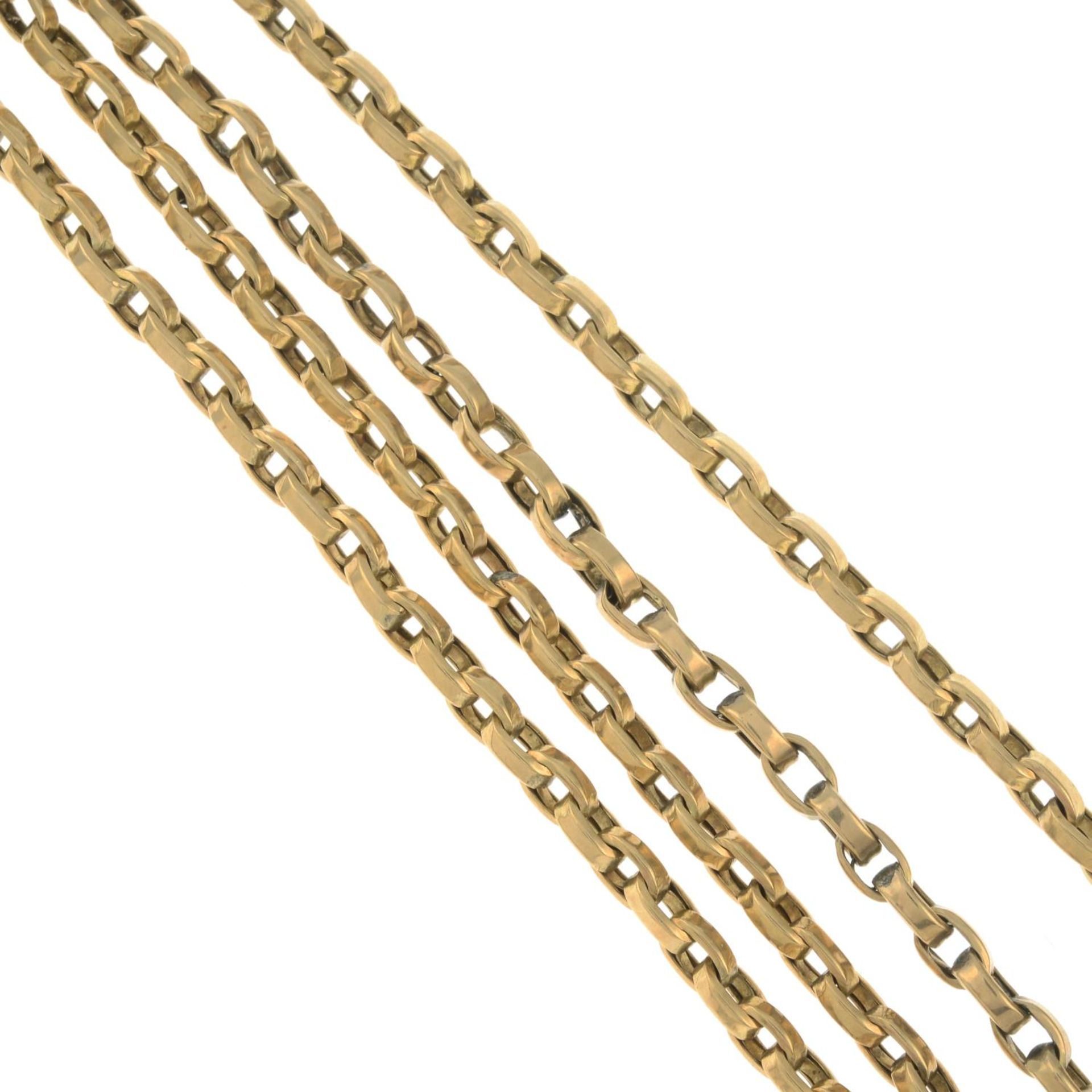 A four-row trace-link necklace, with push-piece clasp.