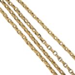 A four-row trace-link necklace, with push-piece clasp.