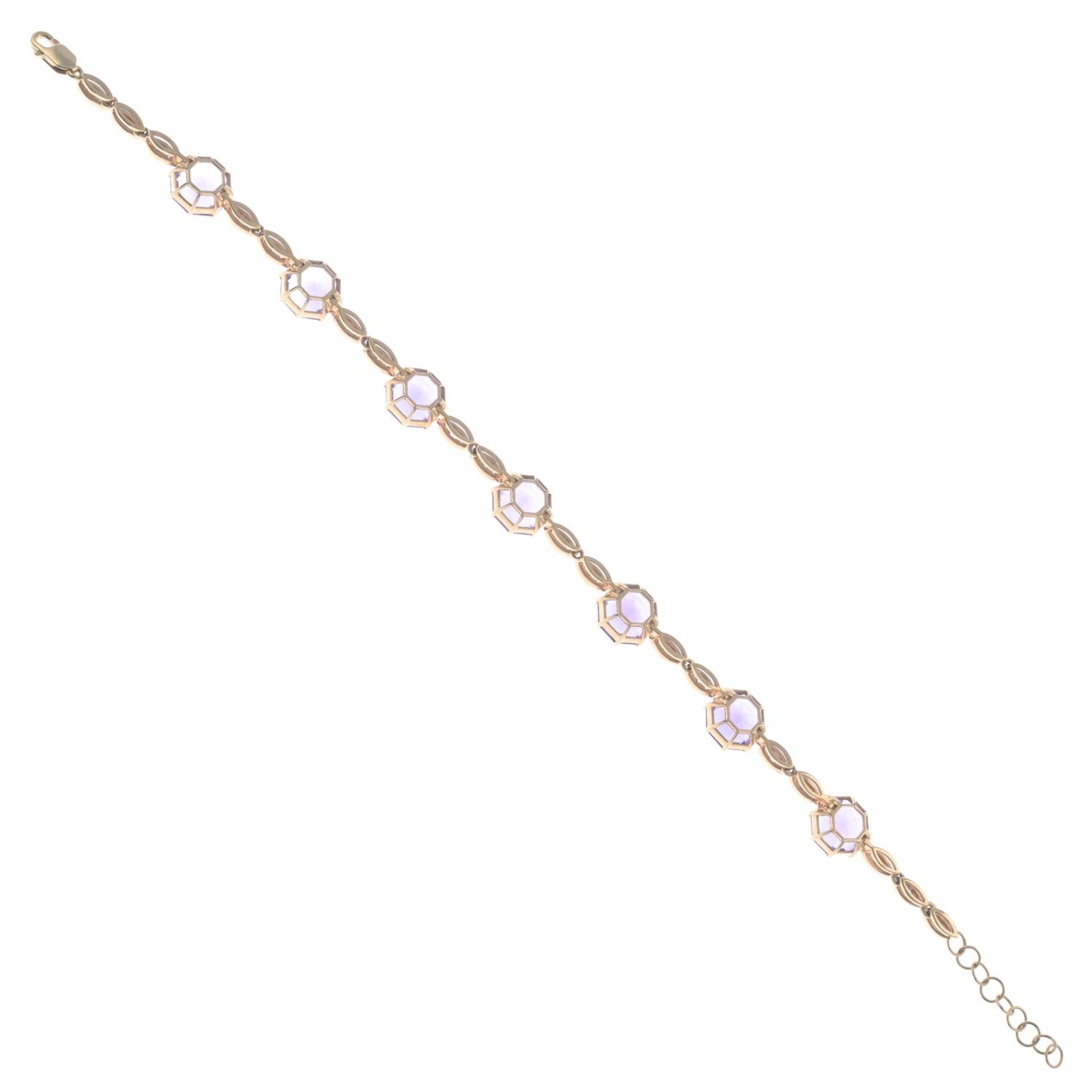 An 18ct gold amethyst and pink sapphire bracelet.Total amethyst weight 13.68cts, - Image 3 of 3