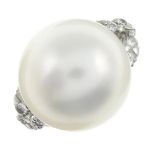 A South Sea cultured pearl and brilliant-cut diamond ring.