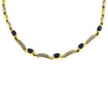 An 18ct bi-colour gold sapphire and brilliant-cut diamond necklace.Total sapphire weight 3.64cts,