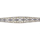 An early 20th century vari-cut diamond and sapphire bracelet.Estimated total old-cut diamond weight