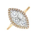 An 18ct gold brilliant-cut diamond marquise-shape cluster ring.Total diamond weight 1.06cts,