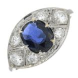 A sapphire and brilliant-cut diamond dress ring.Sapphire calculated weight 1.02cts,