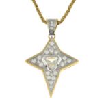 A triangular-shape and brilliant-cut diamond star pendant, with 9ct gold chain.