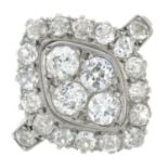 An old-cut diamond kite-shape cluster ring.Estimated total diamond weight 2cts,