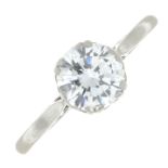 A brilliant-cut diamond single-stone ring.Estimated diamond weight 1ct,