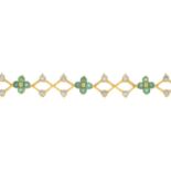 An emerald and brilliant-cut diamond bracelet.Estimated total diamond weight 0.70ct.Stamped 750.