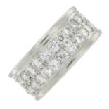 A platinum pave-set diamond band ring.Estimated total diamond weight 1.70ct.Hallmarks for
